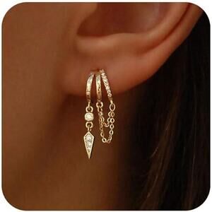 14k Gold Plated Triple Huggie Stud Earrings for Women Trendy